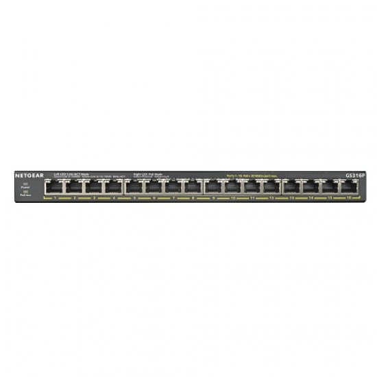 Netgear GS316P 16 Port Gigabit Ethernet Unmanaged PoE+ Switch with Flex PoE (115W)