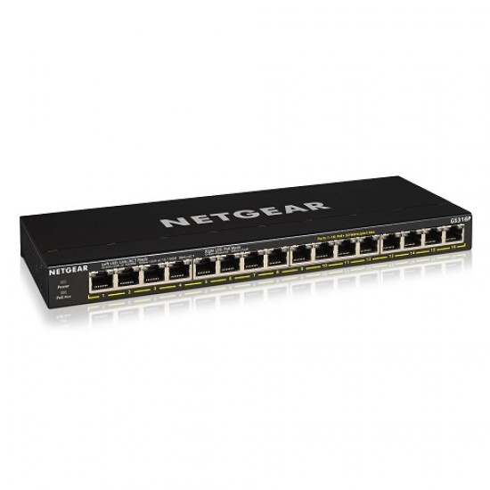 Netgear GS316P 16 Port Gigabit Ethernet Unmanaged PoE+ Switch with Flex PoE (115W)